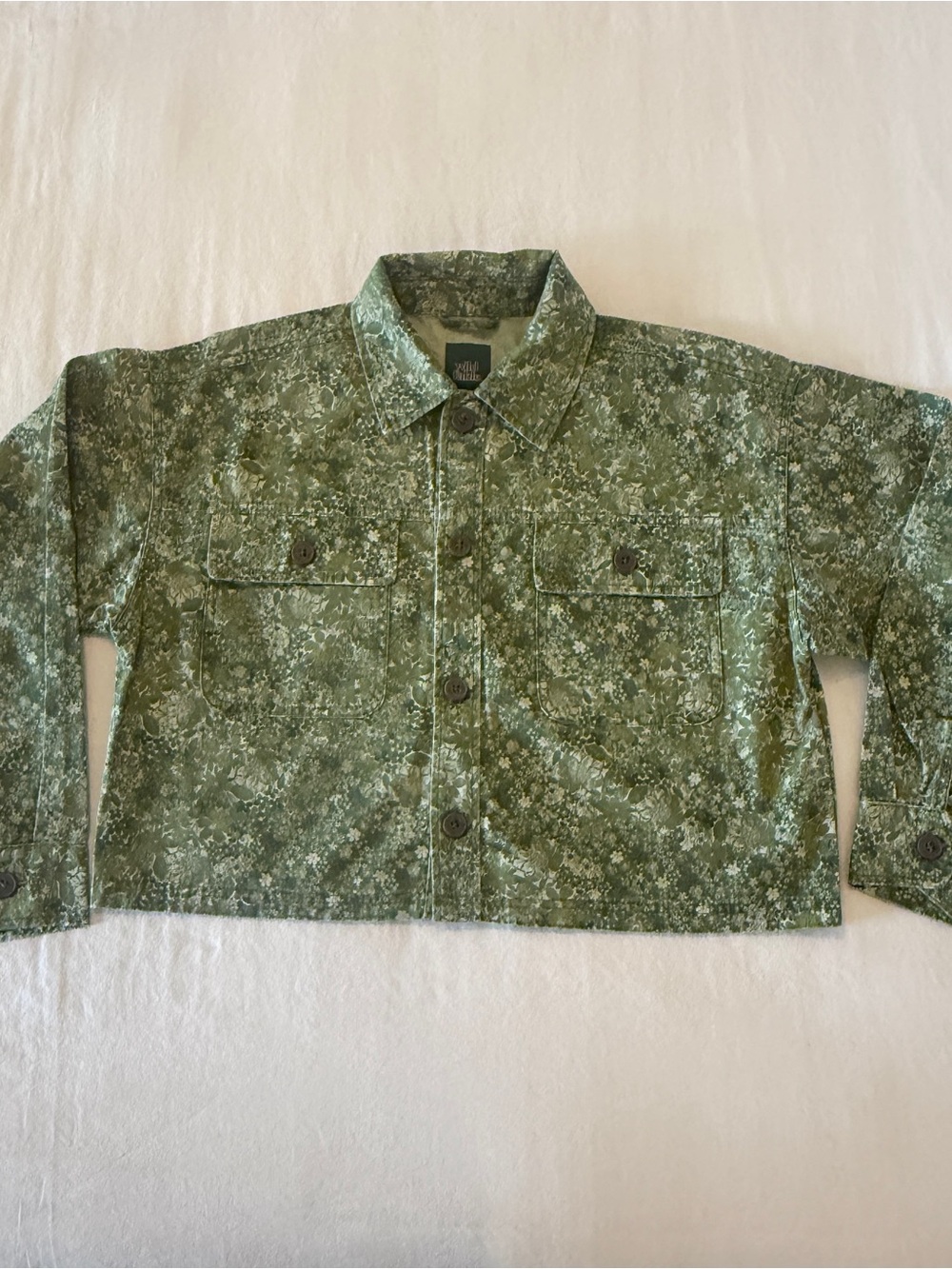 Wild Fable Cropped Green Floral Print Jacket Size Small Boxy Style